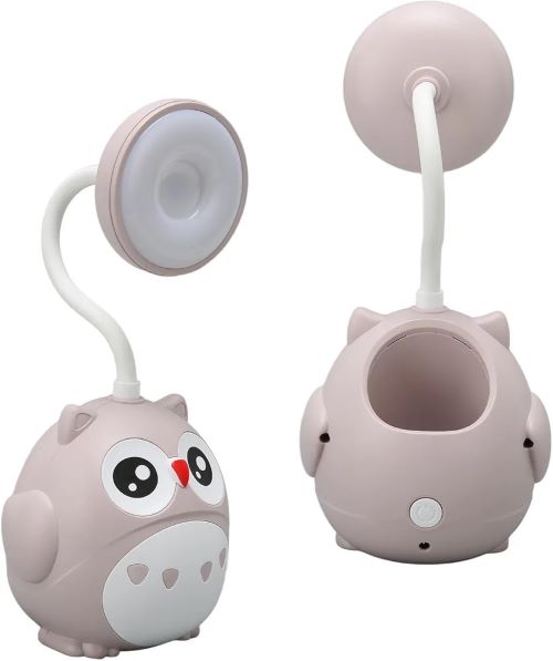 Dětská LED lampička Sovička se stojánkem nabíjecí růžová – ohebná, USB